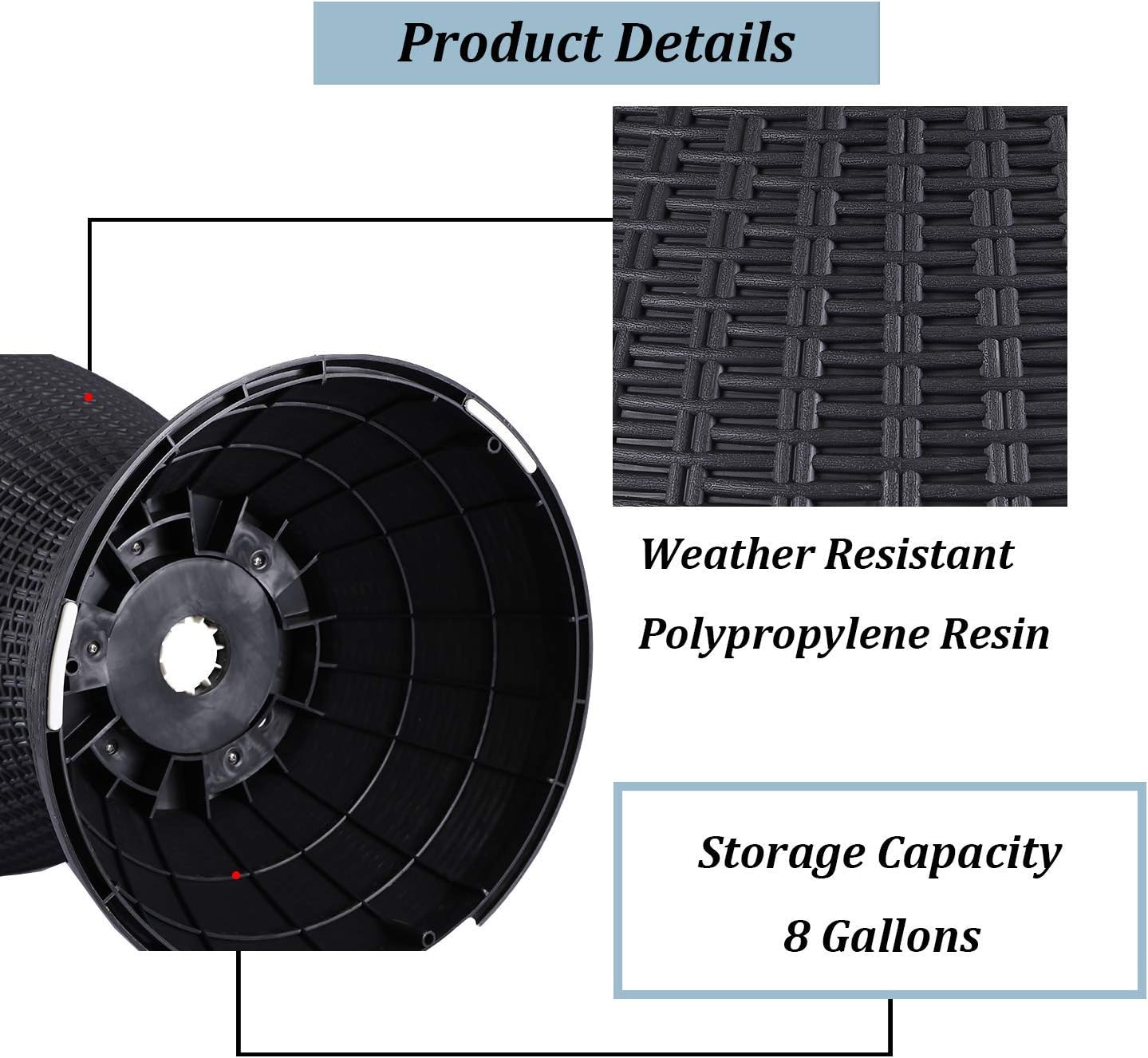 Furnimy 3 in1 Cool Bar Patio Furniture Cooler Bar Table, 8 Gallon Hot Tub Side Table+Wine Cooler+Coffee Table, Rattan Style Adjustable Height Ice Bucket for Outdoor Patio Poolside Deck Party (Black) : Patio, Lawn & Garden