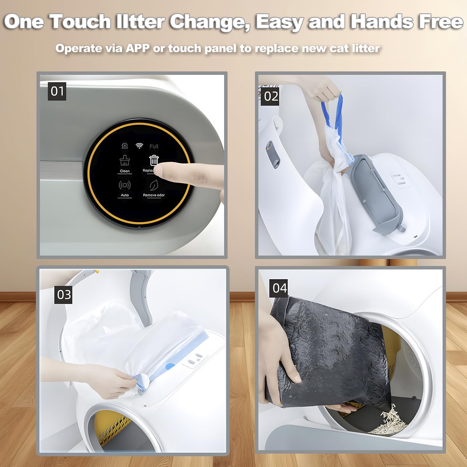 Lettiera Gatto Autopulente 65L + 9 L, Lettiera Automatica per Gatti con Monitoraggio Sanitario APP, Deodorante Ionico Lettiere Autopulenti Gatti 5 Sacchi Spazzatura e Tappetini Gatto