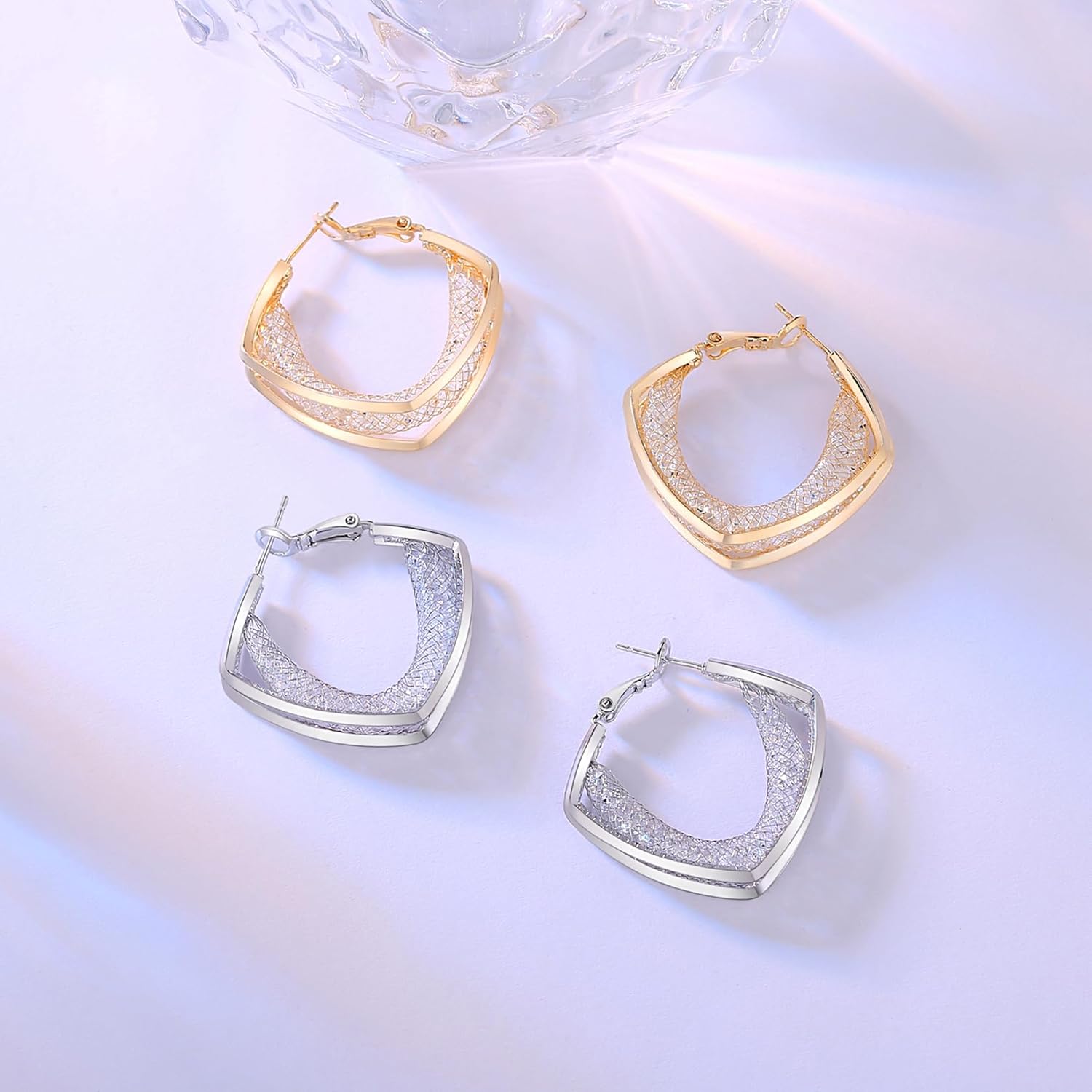 18K Gold Plated Filigree Earrings for Women, Chunky Gold Twisted Hoop Earrings, Disco Earrings for Women，Cubic Zirconia Hoop Dangle Elegant Earrings - Image 7