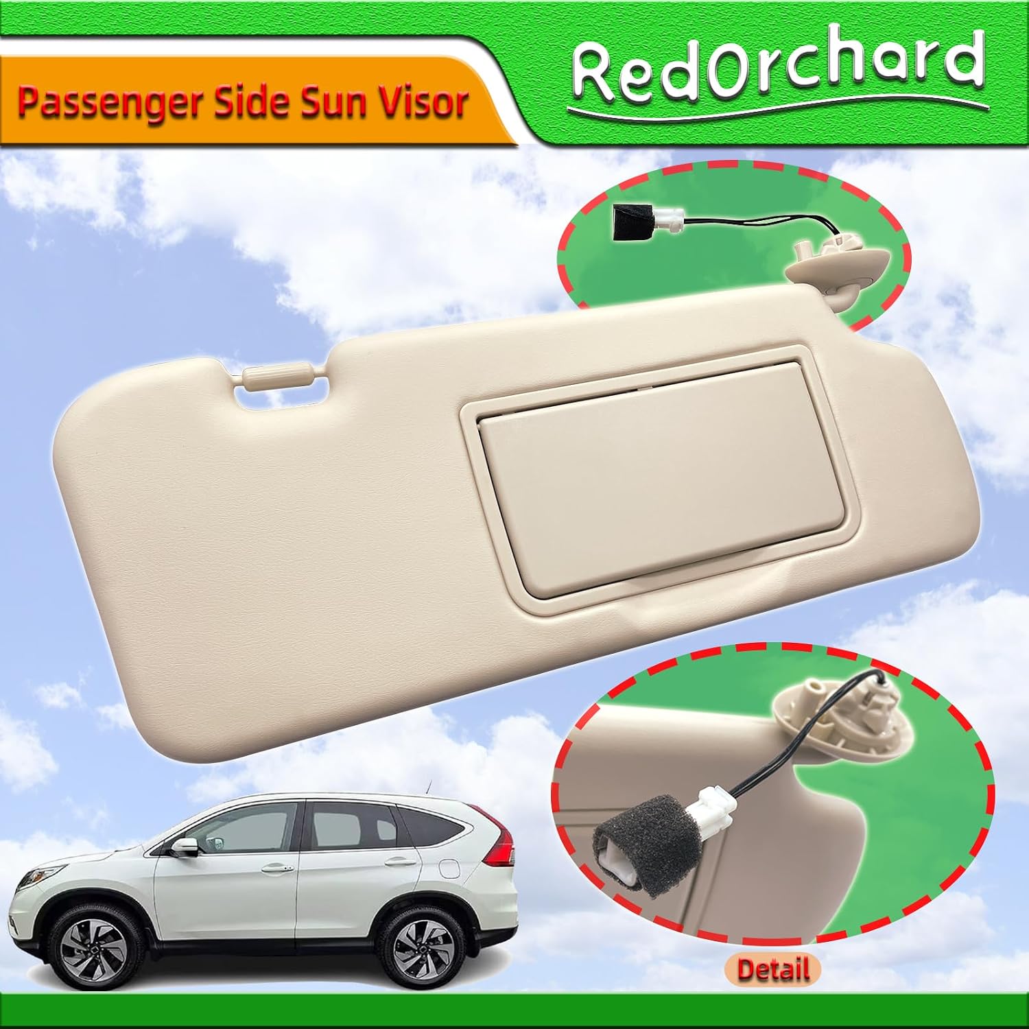 Passenger Side Sun Visor with Dual Lighting Fit for Honda CR-V CRV 2012 2013 2014 2015 2016 Front Right Side Sun Protection Shade Sunshade Makeup Mirror Sunshield Sunvisor Replacement Beige