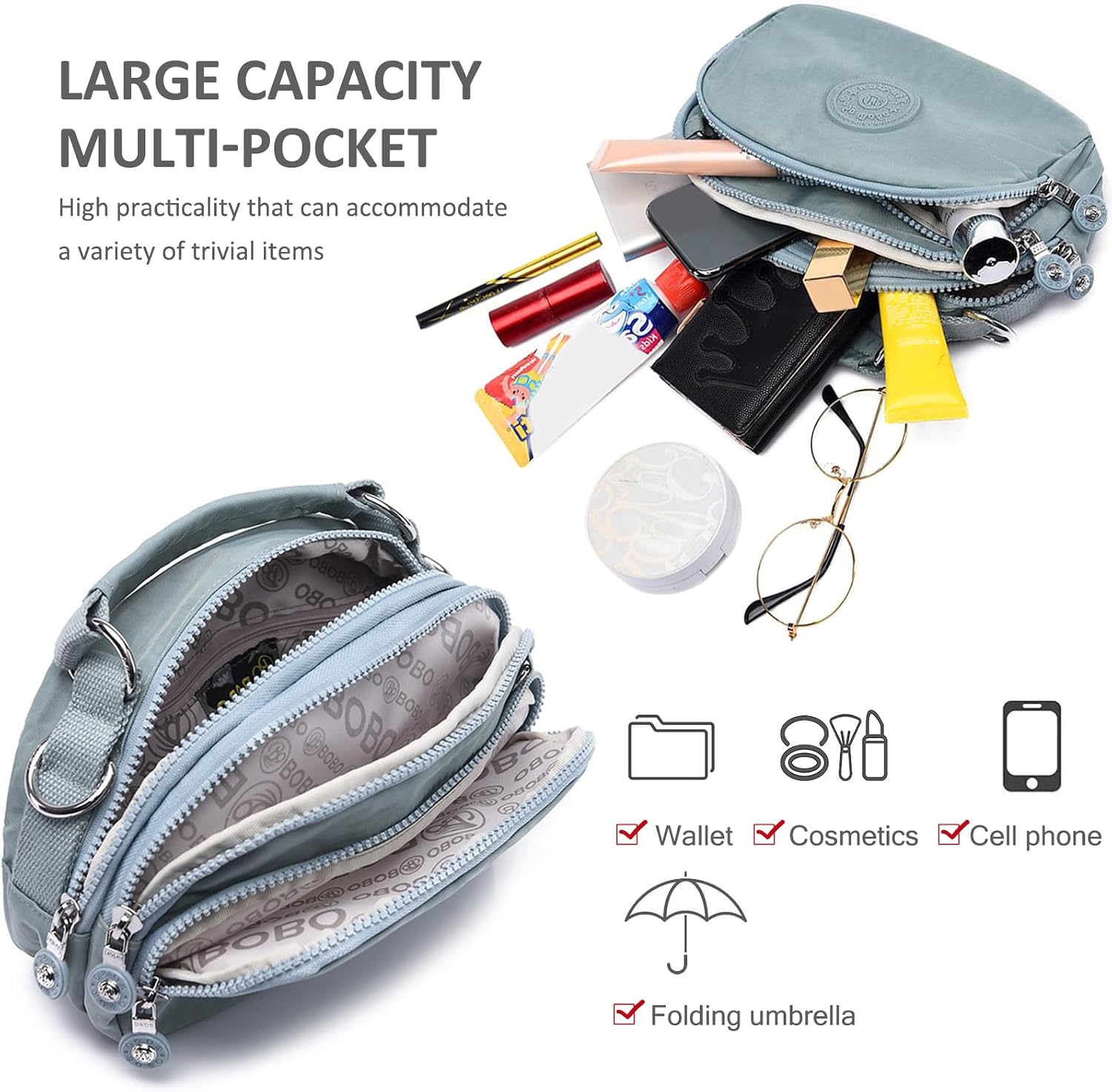 NICOLE & DORIS Women Crossbody Bags Small Handbags Lightweight Shoulder Bag Multi Pocket Messenger Bag Nylon