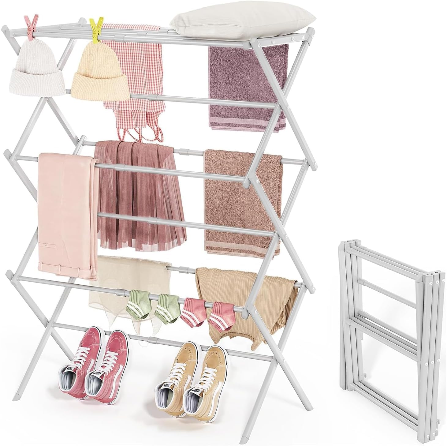 KALEDE® Expandable Clothes Drying Rack, Foldable Laundry Drying Rack (White)