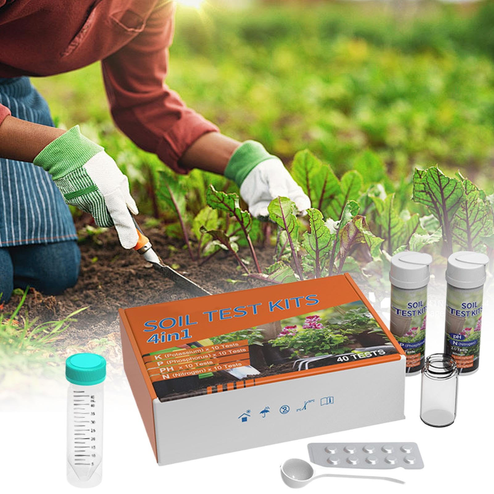 Kit D'analyse De Sol pour Potager | Testeur de Nutriments 4 en 1 - Analyseur de Nutriments pour Légumes Fleurs en Pot Jardins Vergers Vignes Serres