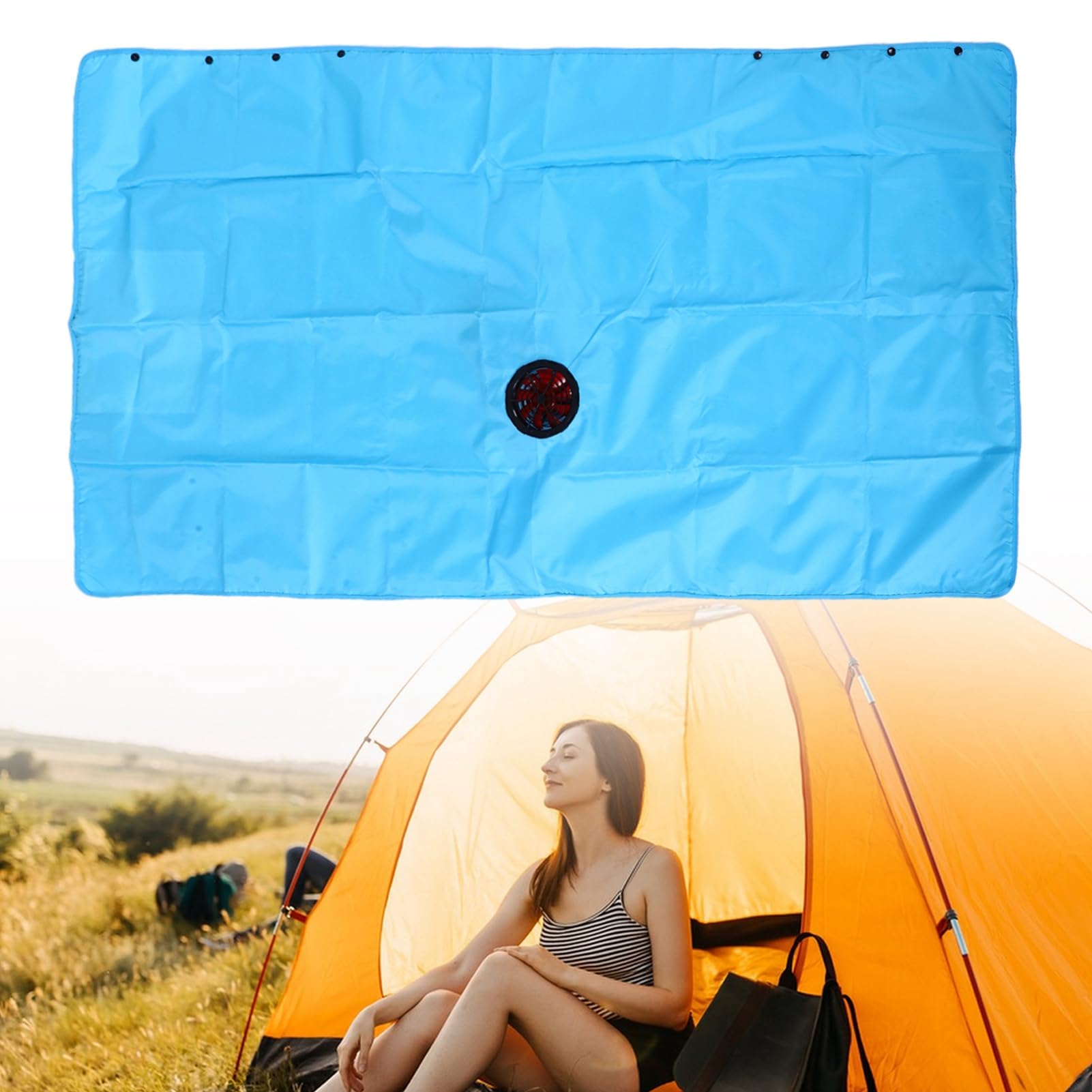 Kühldecke mit Ventilator, USB-Kühlventilatordecke aus Polyester-Seide, 140 X 75 cm, 3-Gang-Verstellbarer Luftstrom, Waschbares Design für Camping, Sofa, Bett, Strand