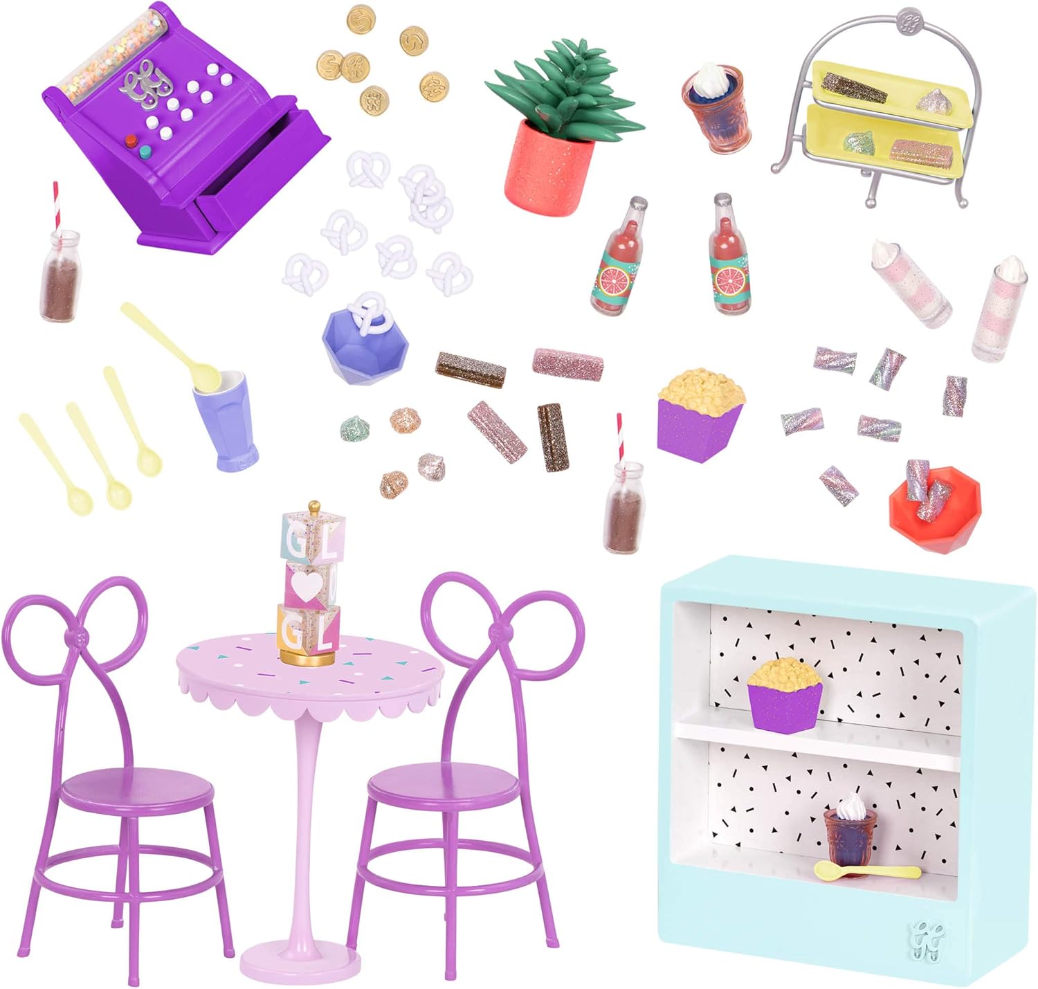 🔥 Hot Deals Glitter Girls by Battat – GG Sweet Shop Terrace – Patio Furniture Set For 14 Dolls - Toys, Clothes & Accessories For Girls 3-Year-Old & Up