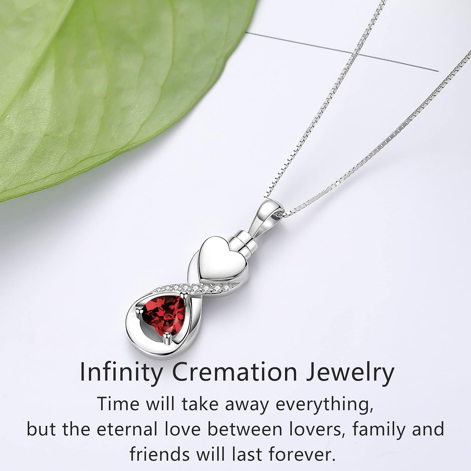 Sterling Silver Cremation Bracelet and Necklace for Human Ashes: Infinity Ruby Heart Urn Jewelry for Women - Ashes Keepsake Memorial Funeral Jewelry Gifts for Women
