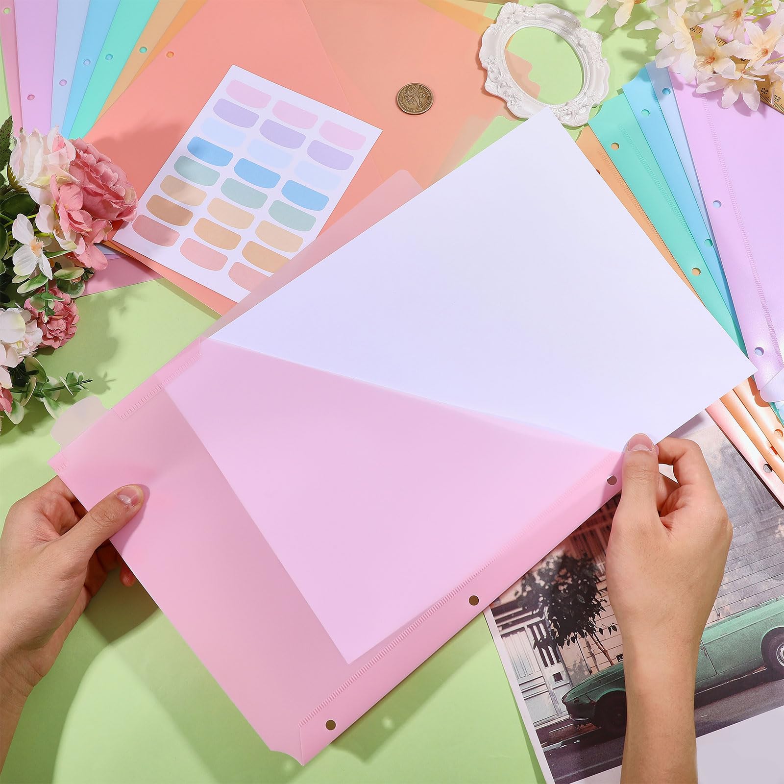 GLOBLELAND - Carpeta de 2 fundas con 8 pestañas para archivadores de 3 anillas y hojas protectoras de plástico para formato de letra estadounidense para la organización