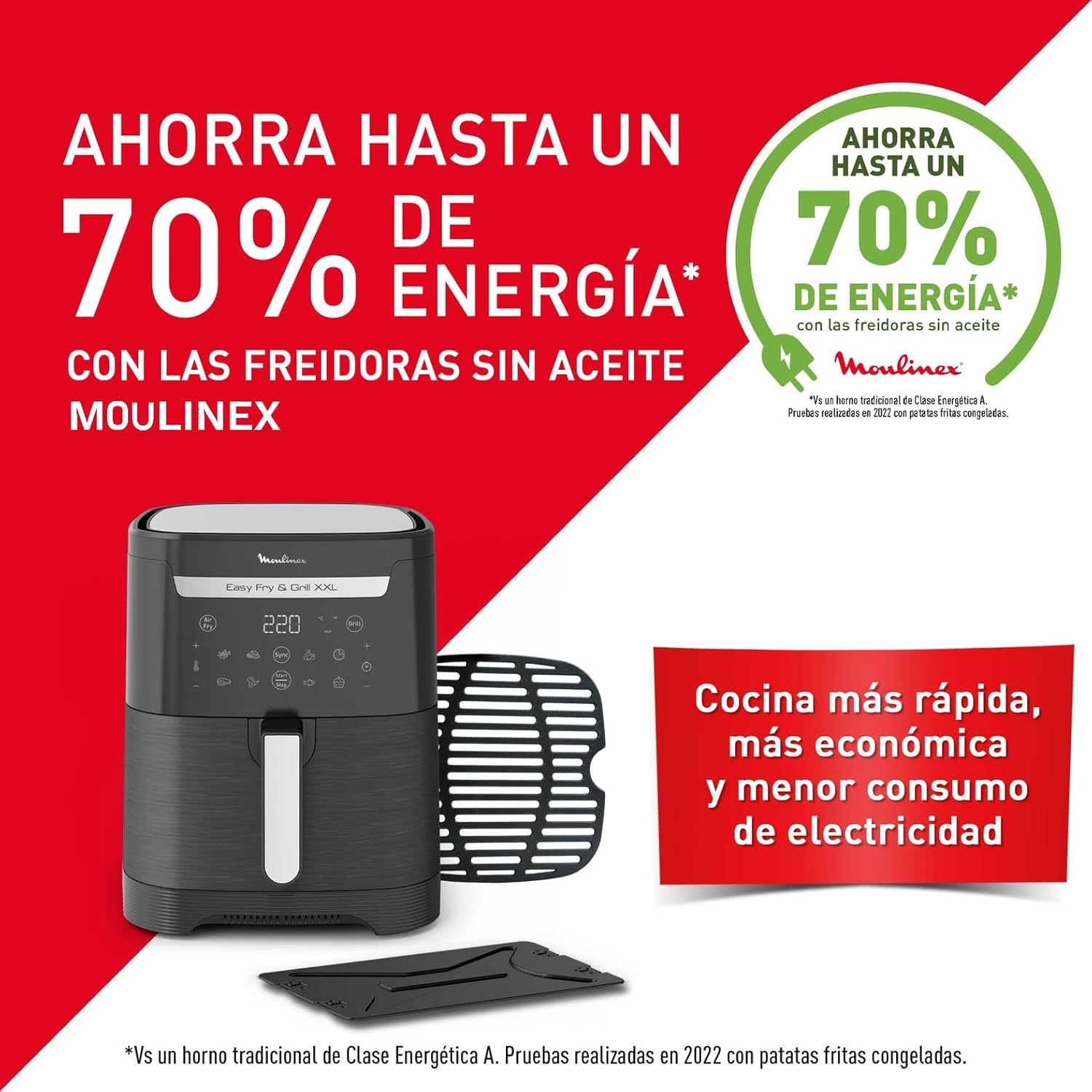 Moulinex Easy Fry & Grill, Freidora de aire de 6,5L con Grill 2 en 1 | Hasta 8 personas, Revestimiento antiadherente, 8 Programas automáticos, Divisor Flexcook, Apta lavavajillas, EZ8018