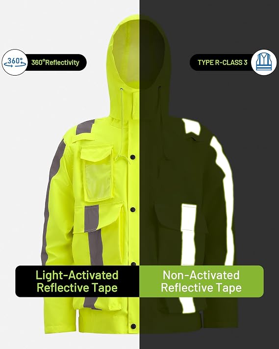 Oumurs Men's Motorcycle Rain Suit Waterproof Jacket & Pants with Reflective Strips, Breathable Mesh Lining Riding Raincoat