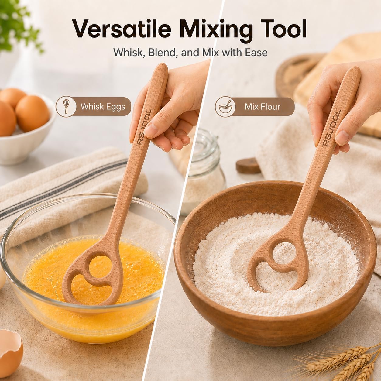 Wooden Danish Dough Whisk for Sourdough &Bread, One-Piece