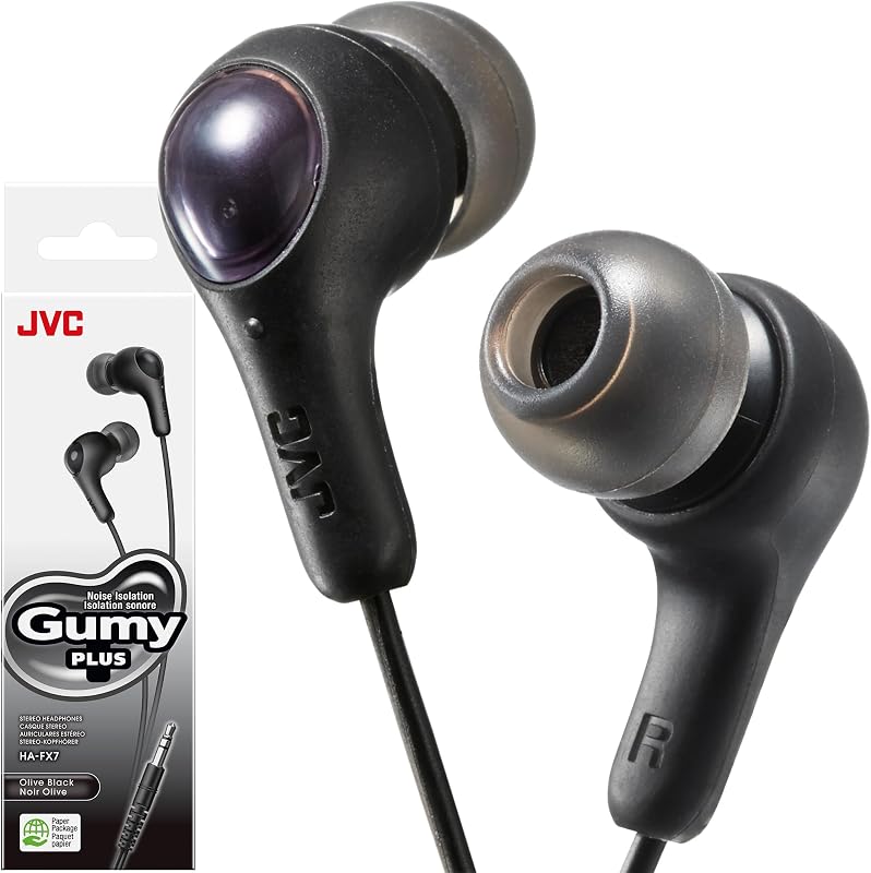 Gumy HAFX7BN in Ear Earbud Headphones, Black | Powerful Sound, Comfortable and Secure Fit, Silicone Ear Pieces S/M/L, Paper Package