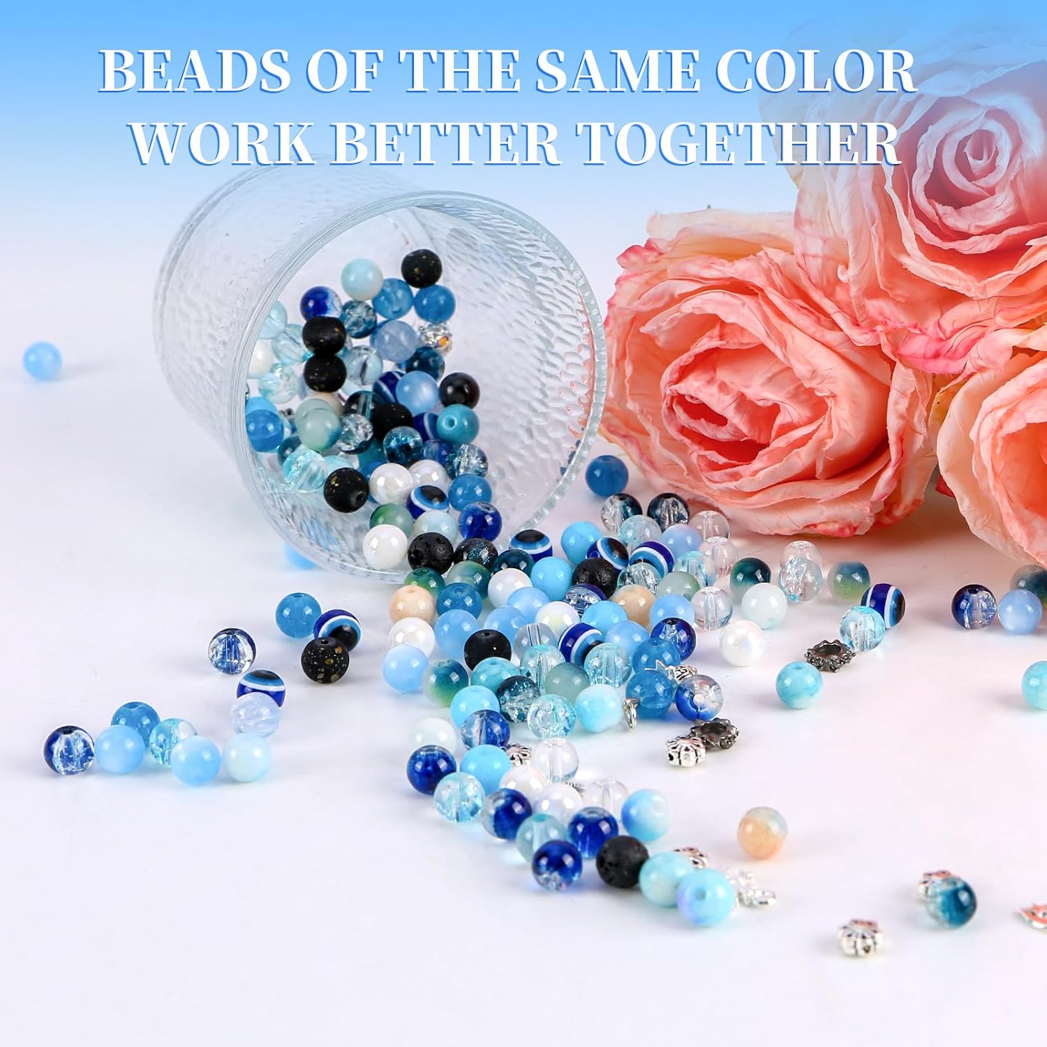 Tunmiok Glass Beads for Bracelets Making Kit, Jewelry Making Supplies with Charms, Crystal String, Spacer Beads, DIY Bracelet Necklace Craft Kit for Adults (Blue)