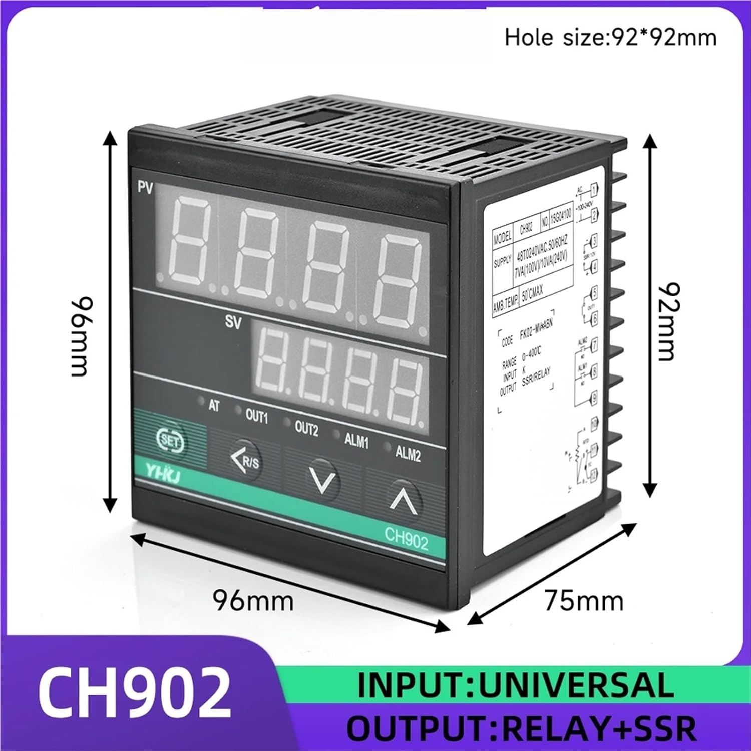 Dual Relay Output PID Temperature Controller Digital Display Thermostat CH102 CH402 CH702 CH902 AC110V-240V 0-400℃(CH902)