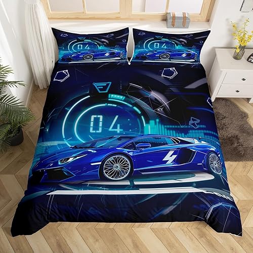 Miniatura 10 de Erosebridal Funda de edredón roja de coche de carreras para niños y adolescentes, juego de ropa de cama de coche de carreras tamaño Queen, funda de