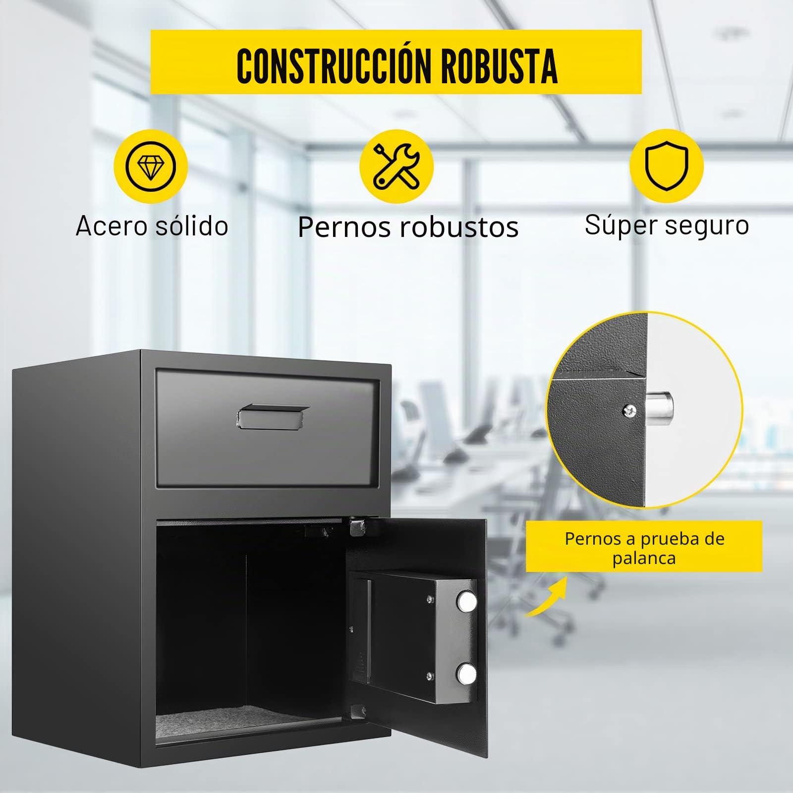 VEVOR Caja Fuerte 36 x 30 x 45 cm para Oficina o Uso Doméstico, 1,2 mm Empotrable, Pequeña, Forma Cajón, Con Pantalla LED y Llave