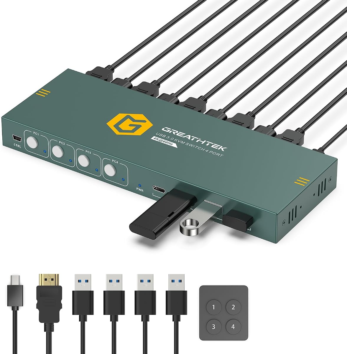 HDMI KVM Switch for 4 Computers 1 Monitor,4K@60HZ 4 Port KVM Switch