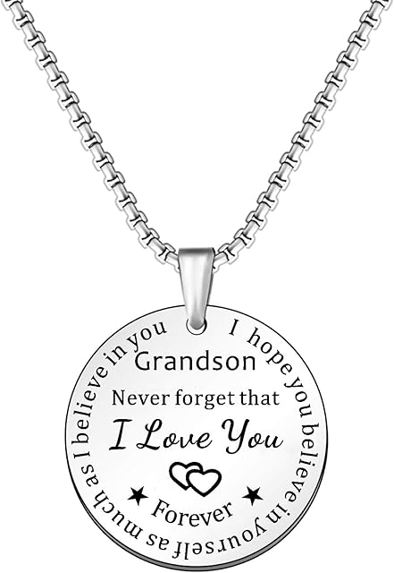 SMARGO Inspirational Grandson Dog Tags Necklace For Men Boys Birthday Christmas Xmas Jewellery Presents From Grandparents Grandma Nana I Hope You Believe In Yourself As Much As I Believe In You