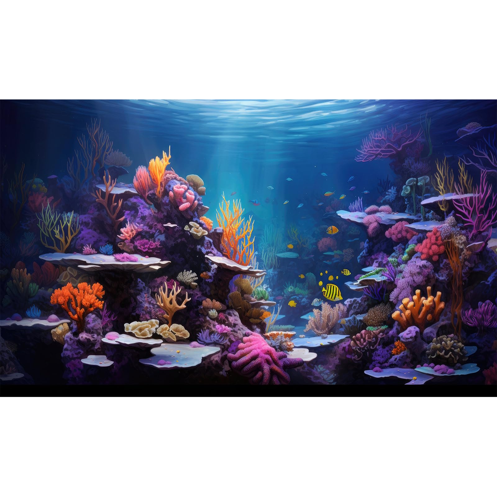 Underwater Aquarium Background Vibrant Coral Reef and Tropical Fish Groups Sunbeams Terrarium Background Decorations Ocean Waters Fish Tank Backdrop