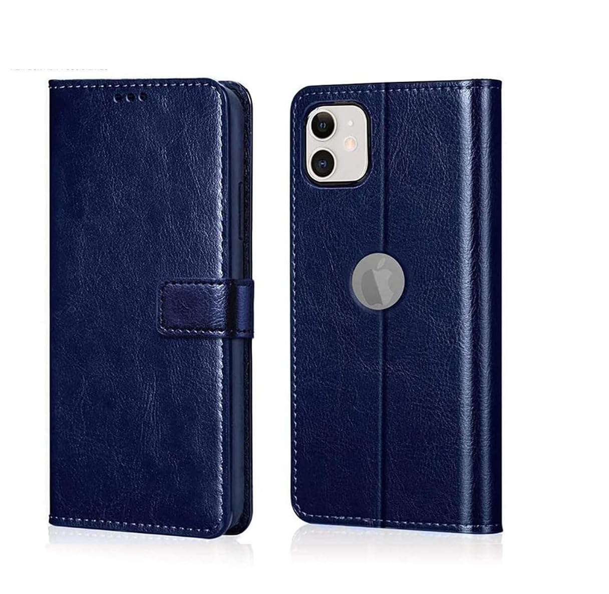 CLICKFLEEK Leather Finish Logo View Flip Cover Compatible for iPhone 12 Mini | Inbuilt Stand & Pockets | Wallet Style Flip Case Compatible for iPhone 12 Mini -(Blue)