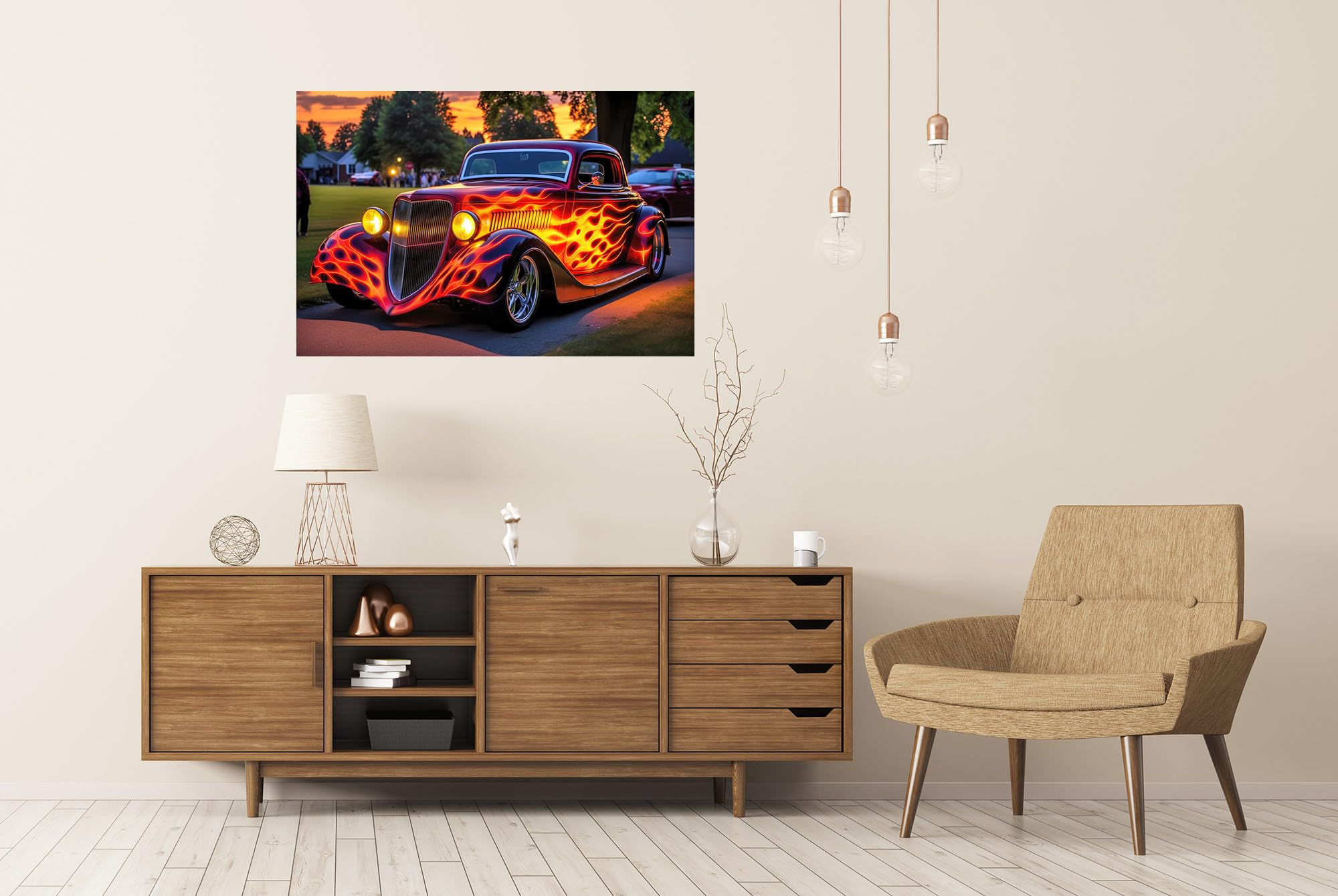 islandburner XXL - Poster con scritta Hot Rod con fiamma su strada aperta a un festival