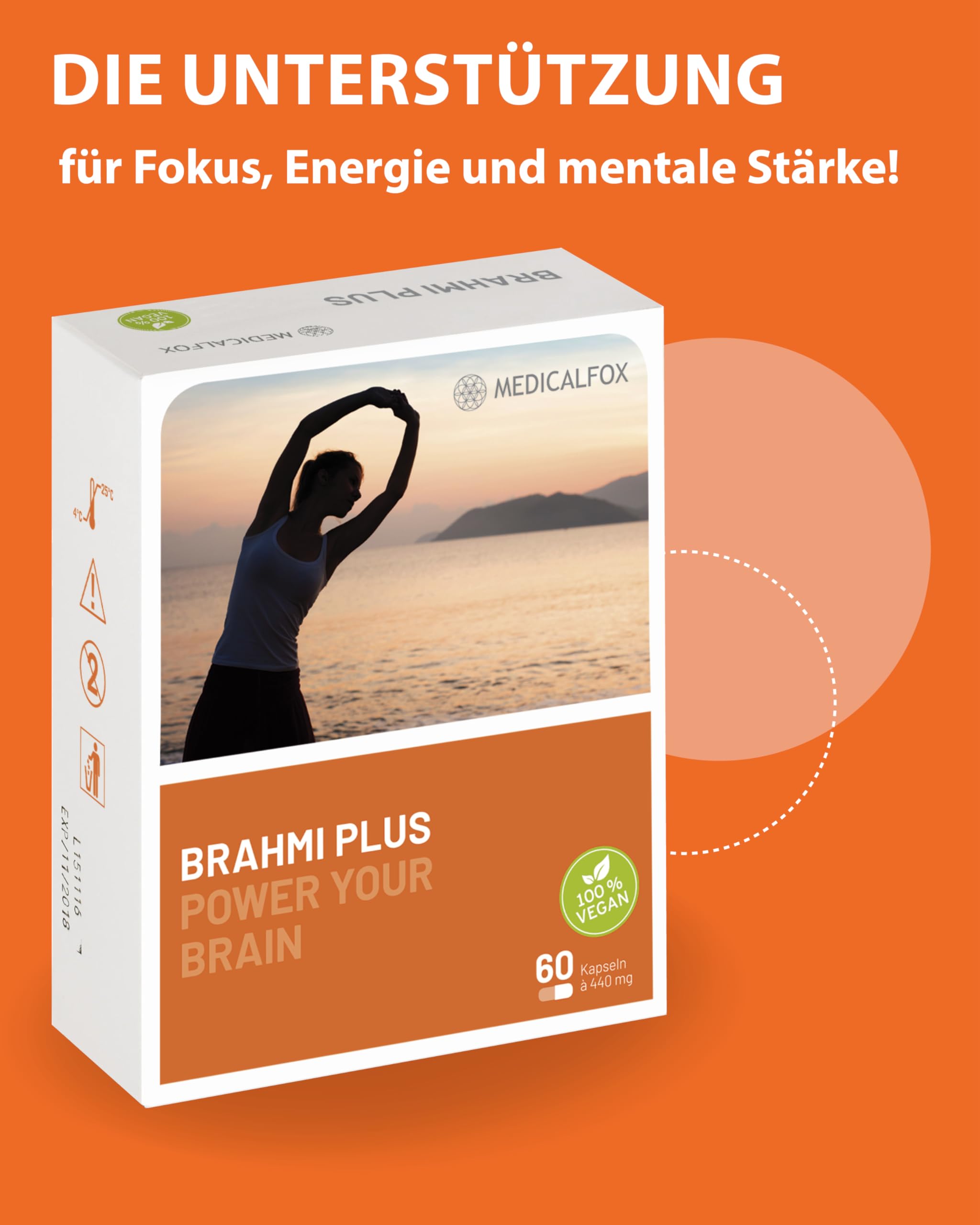 BRAHMI Plus Konzentrations- & Gehirn Kapseln für Frauen 60 Stk. vegan - Mit Vitamin B5 Pantothensäure für normale geistige Leistung, Mit Brahmi, Ginkgo, Gojibeere & Zink