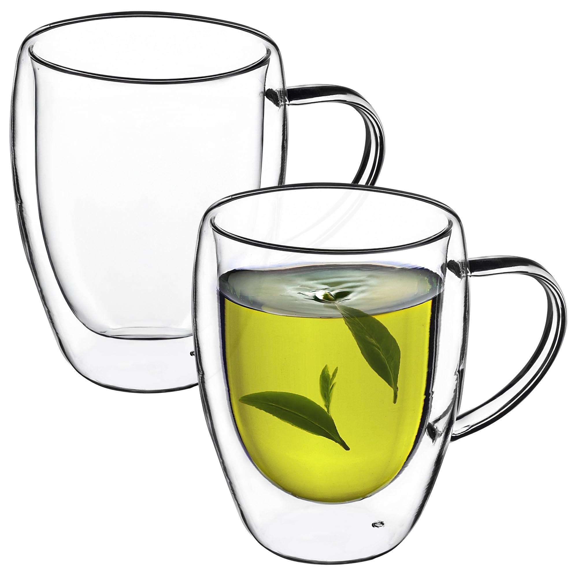 KADAX Doppelwandige Kaffeetassen, 2er Set, 350 ml, Teegläser mit Griff, Teetassen aus Glas, Tassen für Kaffee, Cappuccino, Latte Macchiato, Espresso & Tee, Teeglas Küche, Haushalt & Wohnen