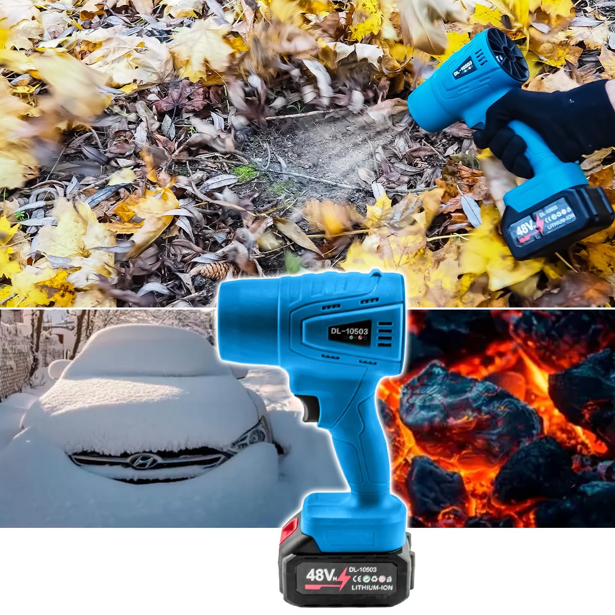 Soplador de hojas recargable de 1050 W, 2 baterías de 48 V, velocidad del viento de 210 km/h, motor sin escobillas, diseño ergonómico para casa, coche y jardín