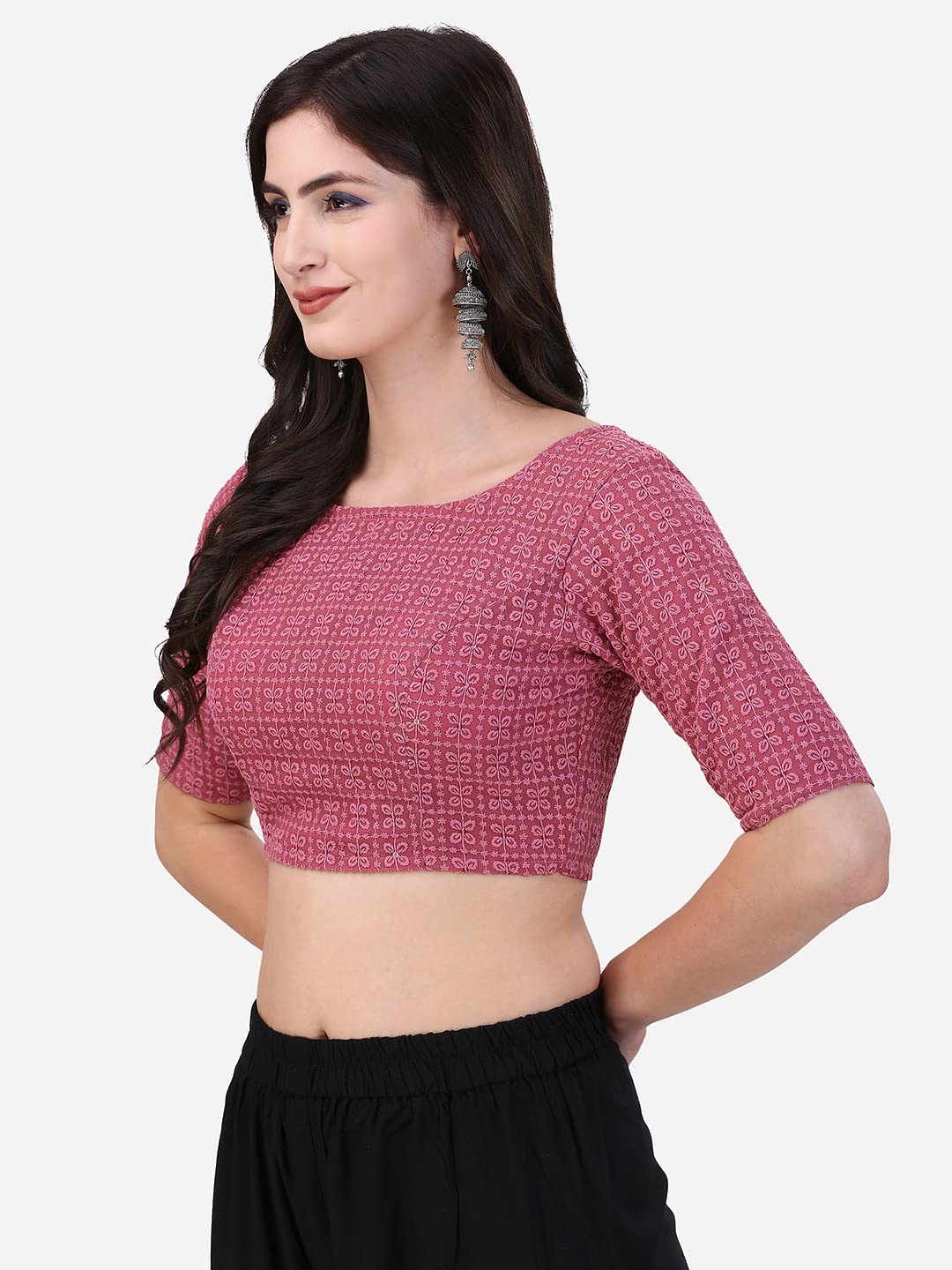 Oomph Traditional Cotton Schiffli Fabric Blouse For Women |Elbow Length Sleeves | Wedding & Festival Wear | Comfortable & Trendy Ethnic Wear | Readymade Blouse For Saree & Lehenga