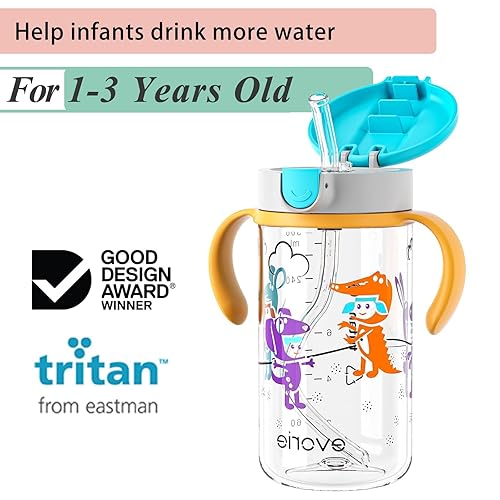Miniatura 2 de Evorie Tritan - Vaso para sorber con popote a prueba de derrames, 10 onzas para bebés y niños pequeños de 1 a 3 años, botella de agua con pajilla