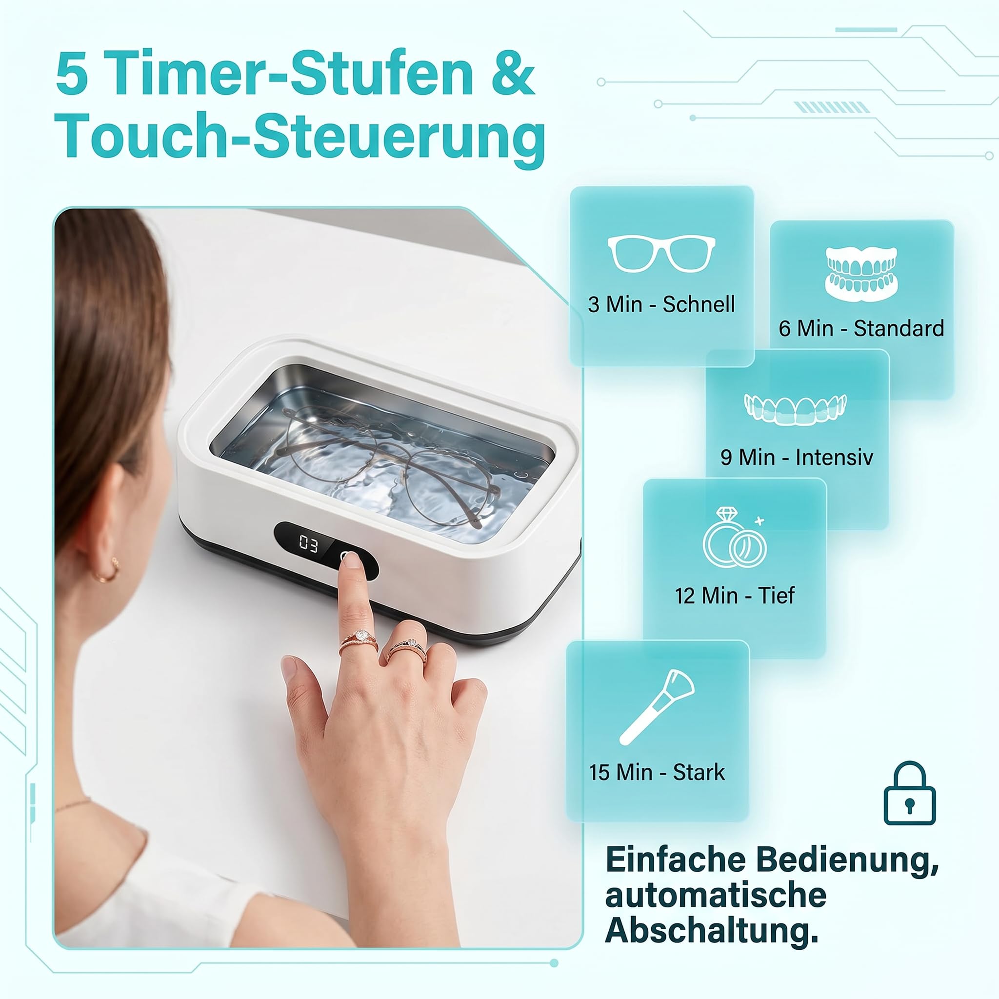 Nettoyeur Ultrasons, 650ml 49kHz Bac a Ultrason ave 5 Réglages de Temps Ultrasonic Cleaner pour Lunettes, Portable Bijoux, Appareils Dentaires et Montres en Acier Inoxydable SUS304
