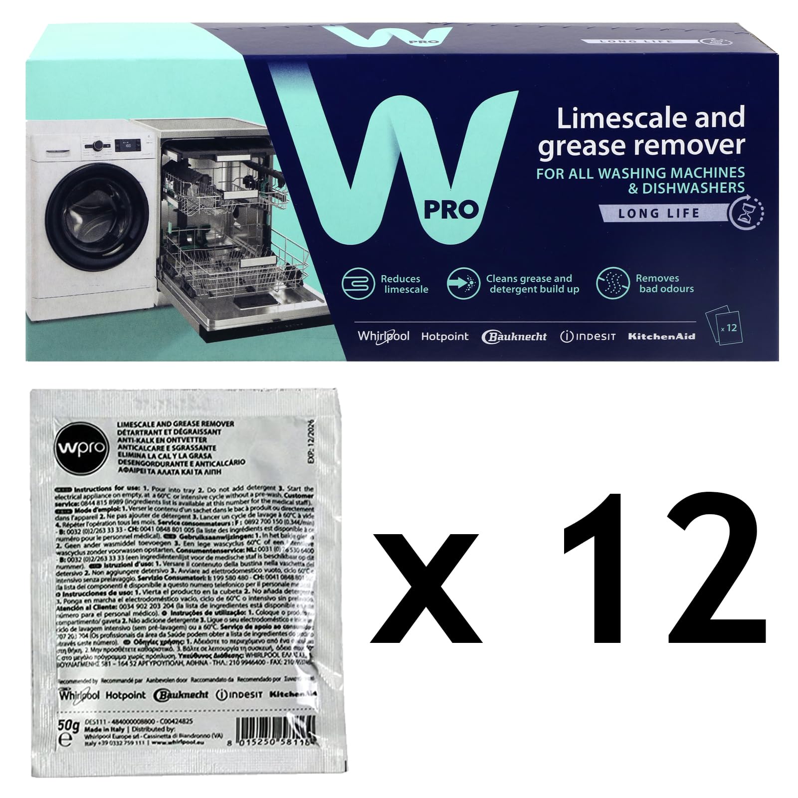 Image secondaire de Hotpoint Machine À Laver & Lave-vaisselle Détartrant & Detergent Nettoyant (12 x 50g Sachets)