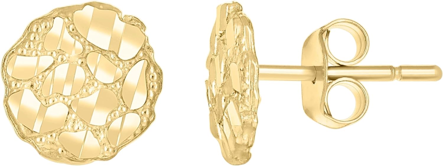 10kt Yellow Gold Unisex Round Nugget Stud Earrings
