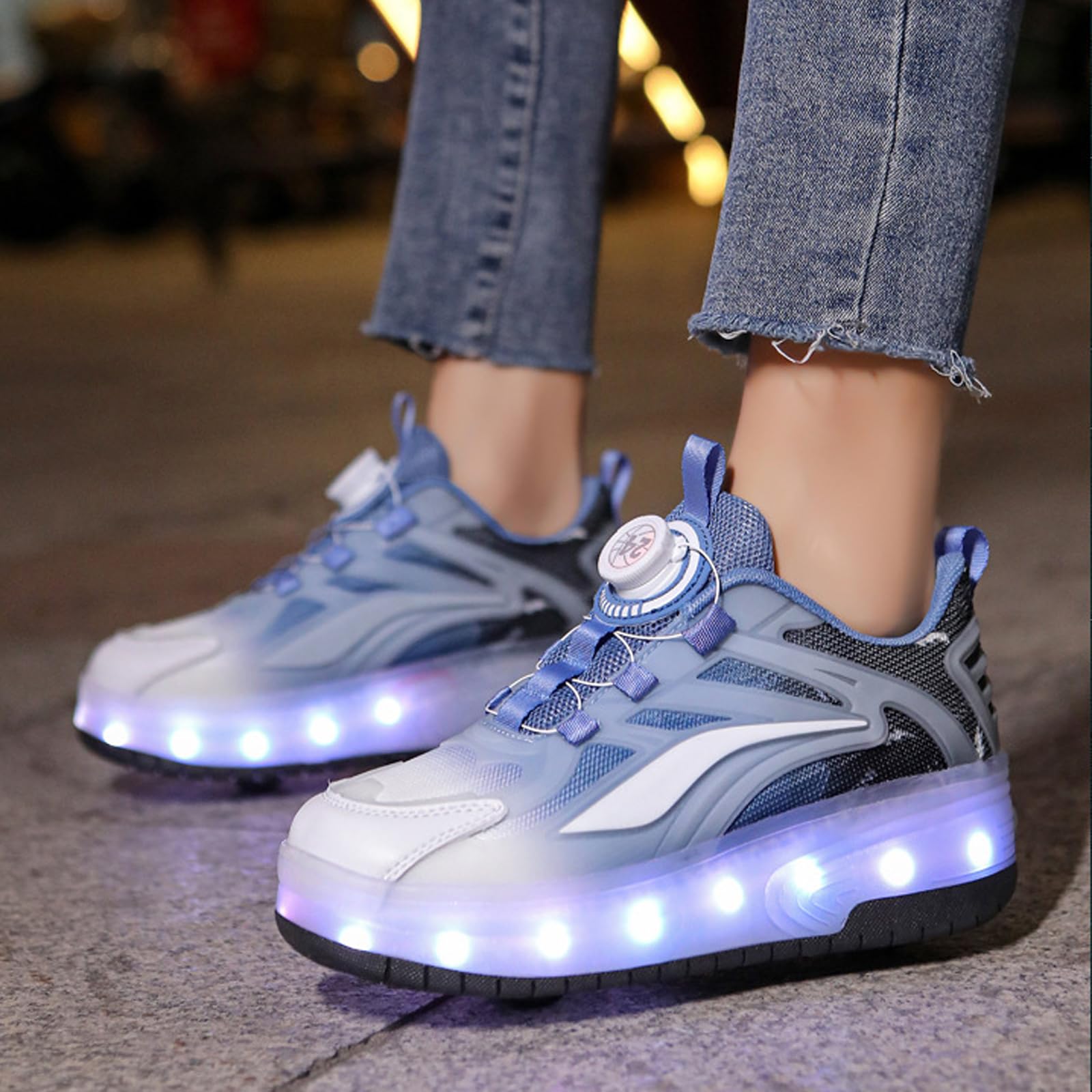 Scarpe da Skateboard per Ragazzi e Ragazze,Outdoor Sportive Scarpe da Skateboard,Scarpe da Skateboard a Due Ruote,Scarpe Sportive multifunzionali 2 in 1,Illuminazione LED Colorata