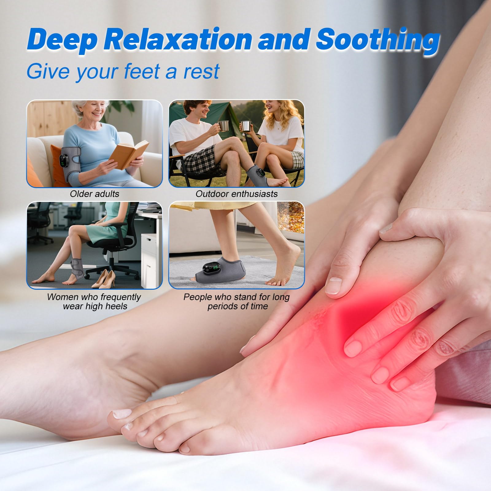Masajeador De Pies Con Funciones De Vibración y Terapia De Calor | Foot Massager,Masajeador Piernas,Masajeador Portátil Inalámbrico Adecuado Para Múltiples Zonas Del Cuerpo