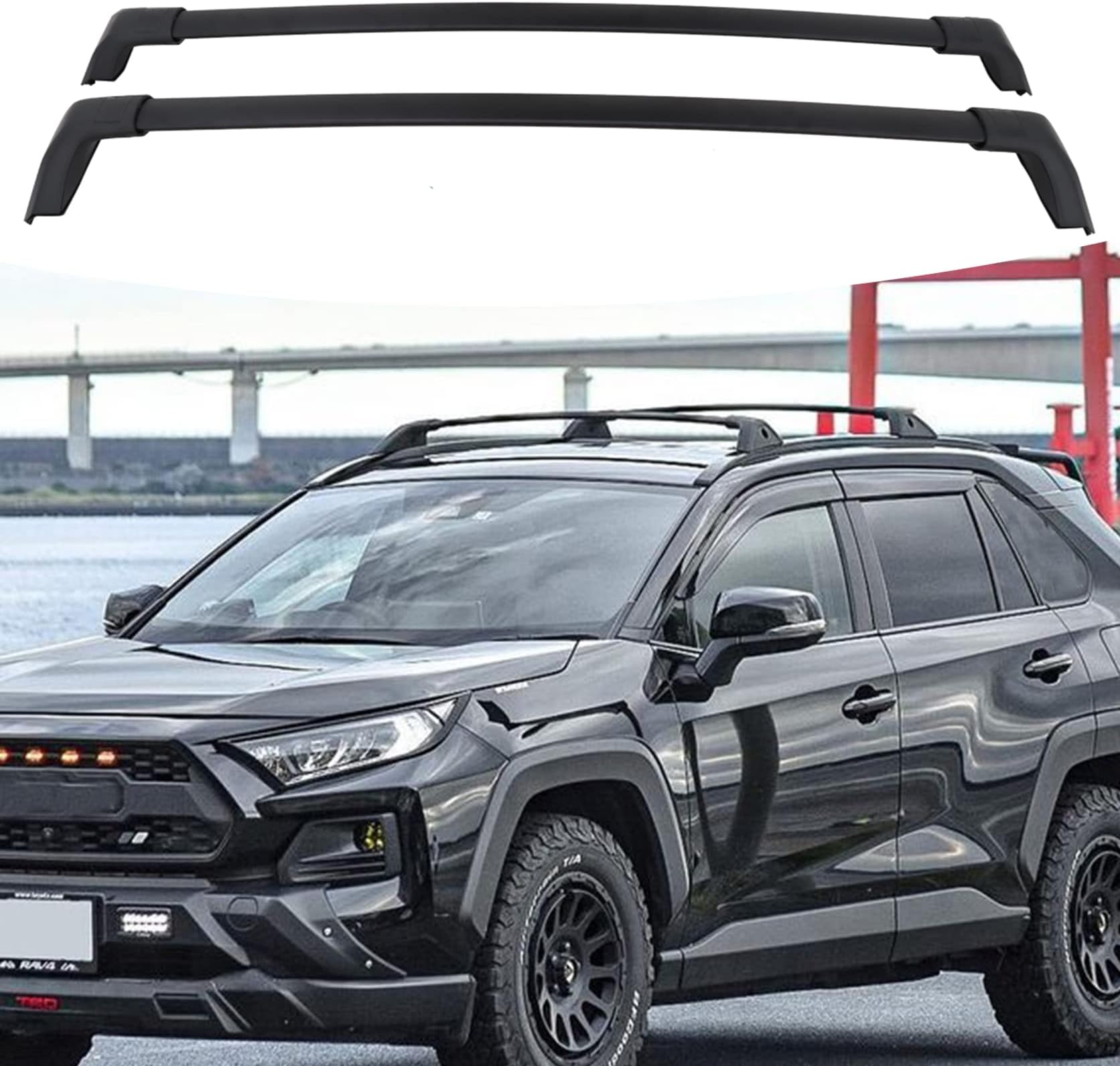 2 Pieces Cross Bars Fit for Toyota RAV4 2019 2020 2021 2022 Black Crossbars Roof Rack Baggage Luggage Lockable