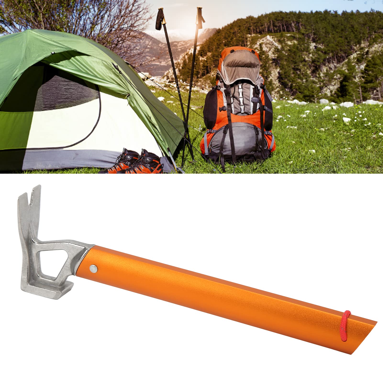 Marteau à piquets pour Tente de Camping en Plein air Multifonctionnel, poignée légère en Alliage d’Aluminium avec tête en Acier à Haute teneur en Carbone, extracteur de piquets de (Orange)