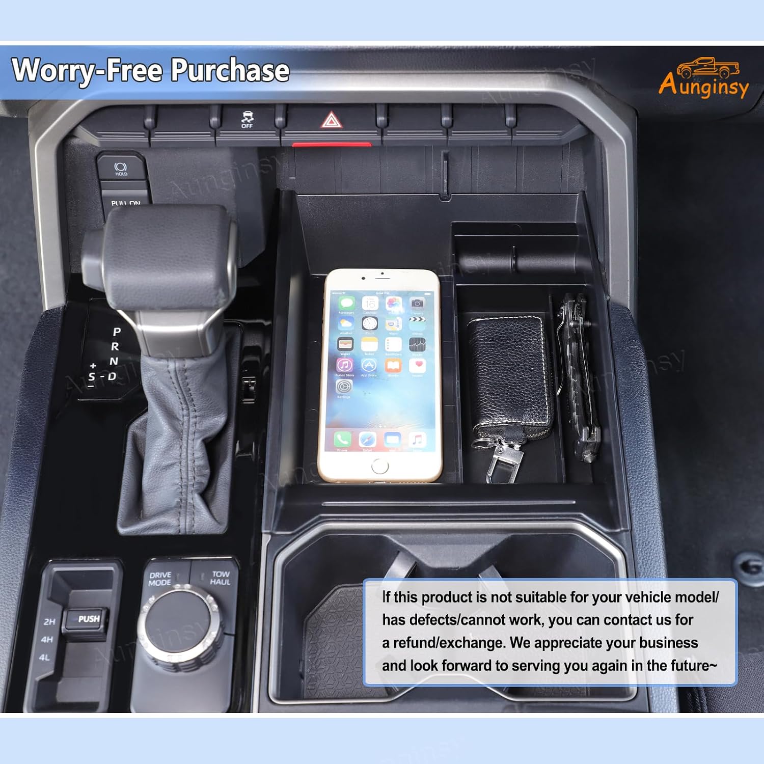 Aunginsy Center Console Organizer Tray Compatible with 2022-2025 Toyota Tundra SR/SR5/Limited/TRD PRO & Sequoia 2023 2024 2025 Car Lower Control Secondary Storage Box Insert ABS Interior Accessories