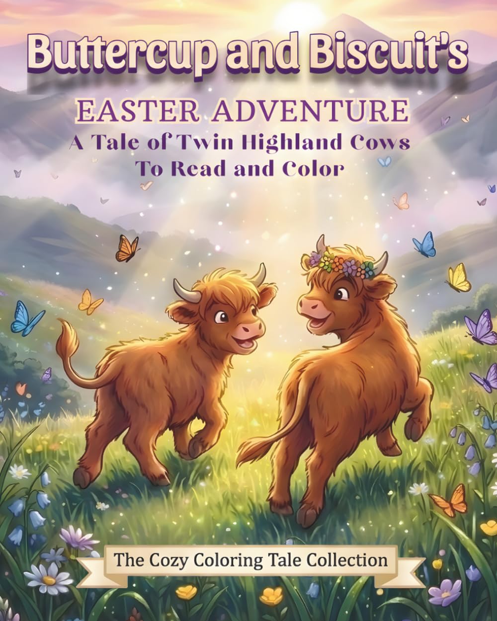 Buttercup and Biscuit's Easter Adventure: A Tale of Twin Highland Cows To Read and Color
