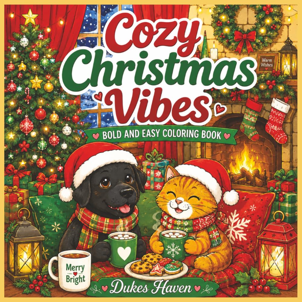Cozy Christmas Vibes: Coloring Book for Teens & Adults Featuring Cute Holiday Animals, Festive Scenes, Sweet Treats, and Relaxing Bold & Easy Designs (Cozy Vibes Bold and Easy coloring books)