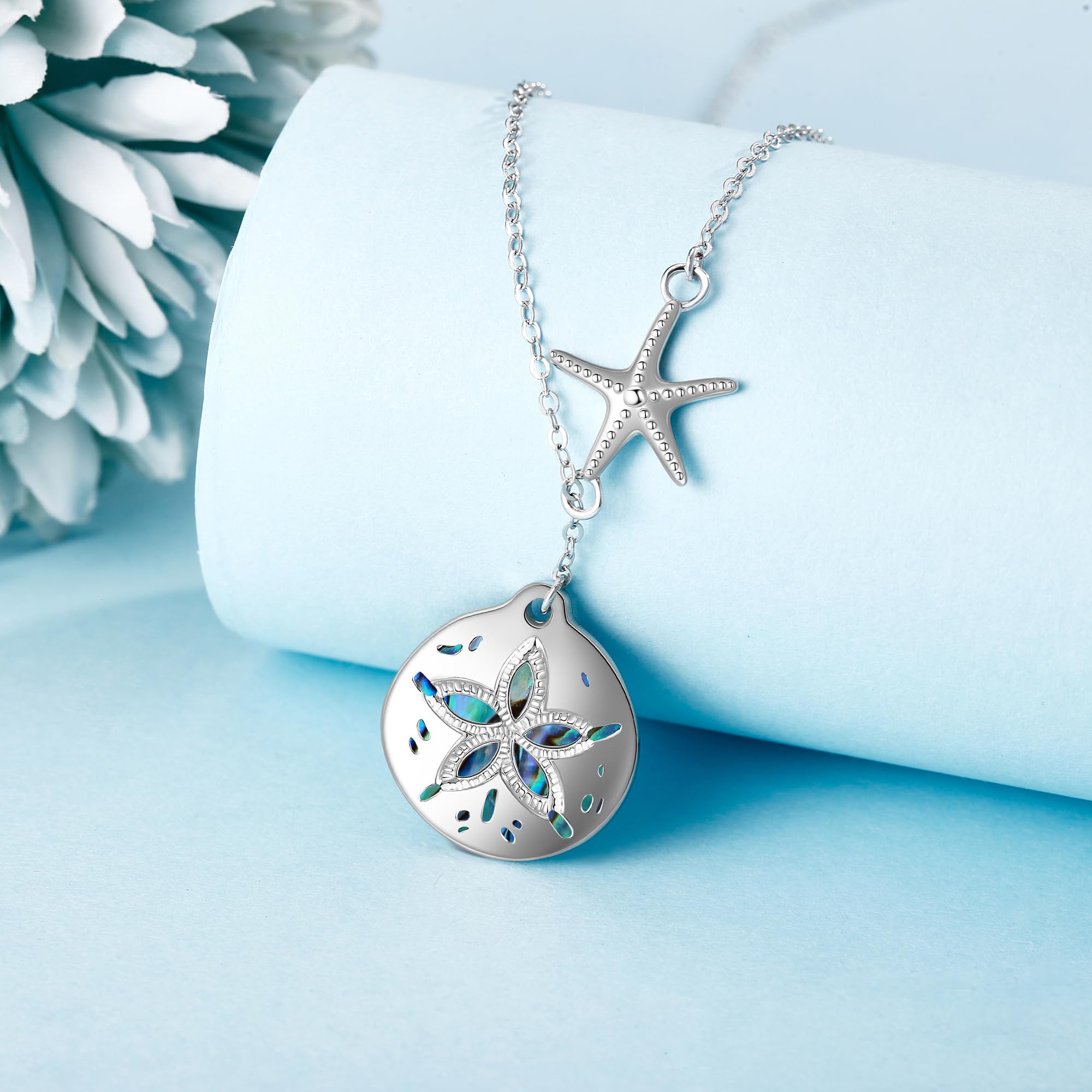 Collar en Y de plata de ley con dólar de arena occidental y estrella de mar para mujer