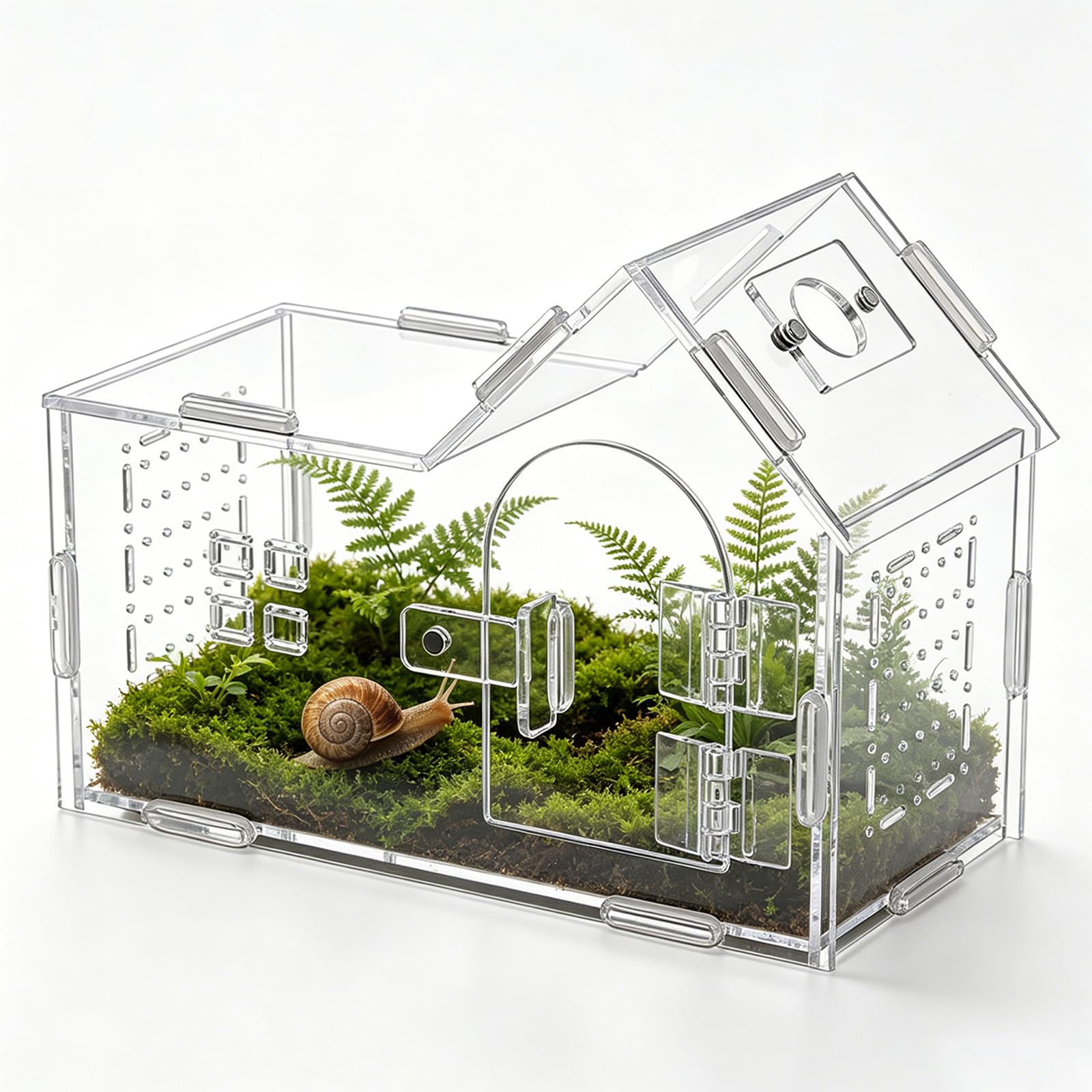 Acrylic Jumping Spider Enclosure, Clear Ventilated DIY Terrarium Box with Magnetic Lock for Tarantulas Geckos Mantises Hermit Crabs Snails (20 x 10 x 15.5 cm)