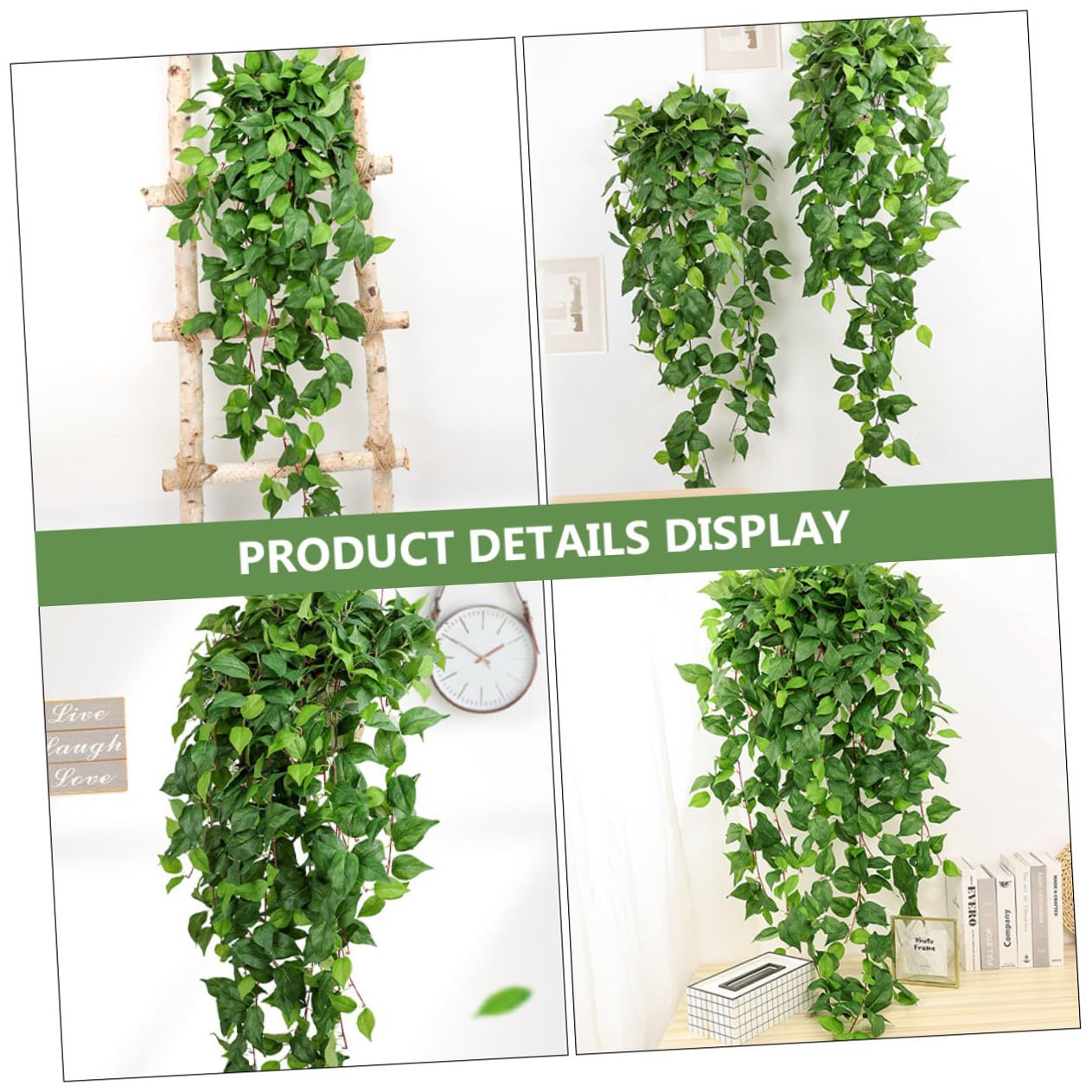 ULTECHNOVO Pianta Sospesa Artificiale Verde in Rattan, Decorazione Murale Foglie Finte per Giardino e Terrazzo, Adatta a Matrimoni e Spazi Interni