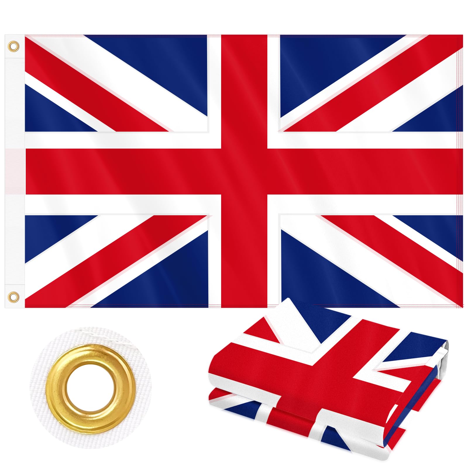 UK Flag 120 x 180 cm (4 x 6 ft) Outdoor, Double Sided Heavy Duty 210D Oxford Fabric | 4 Rows Stitching, Union Jack with 2 Brass Grommets for Wall, Garden, Indoor & Outdoor British National Decorations