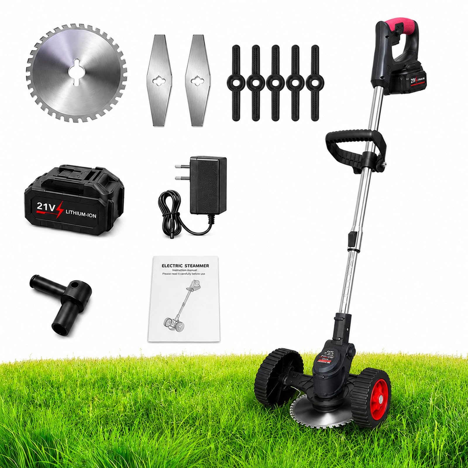 Cortabordes Sin Cable con Disco Sierra de 15 cm y Soporte con Ruedas Black-10-CellBattery | La batería desmontable permite trabajar sin alargadores alrededor de árboles, senderos, cercas y terrazas
