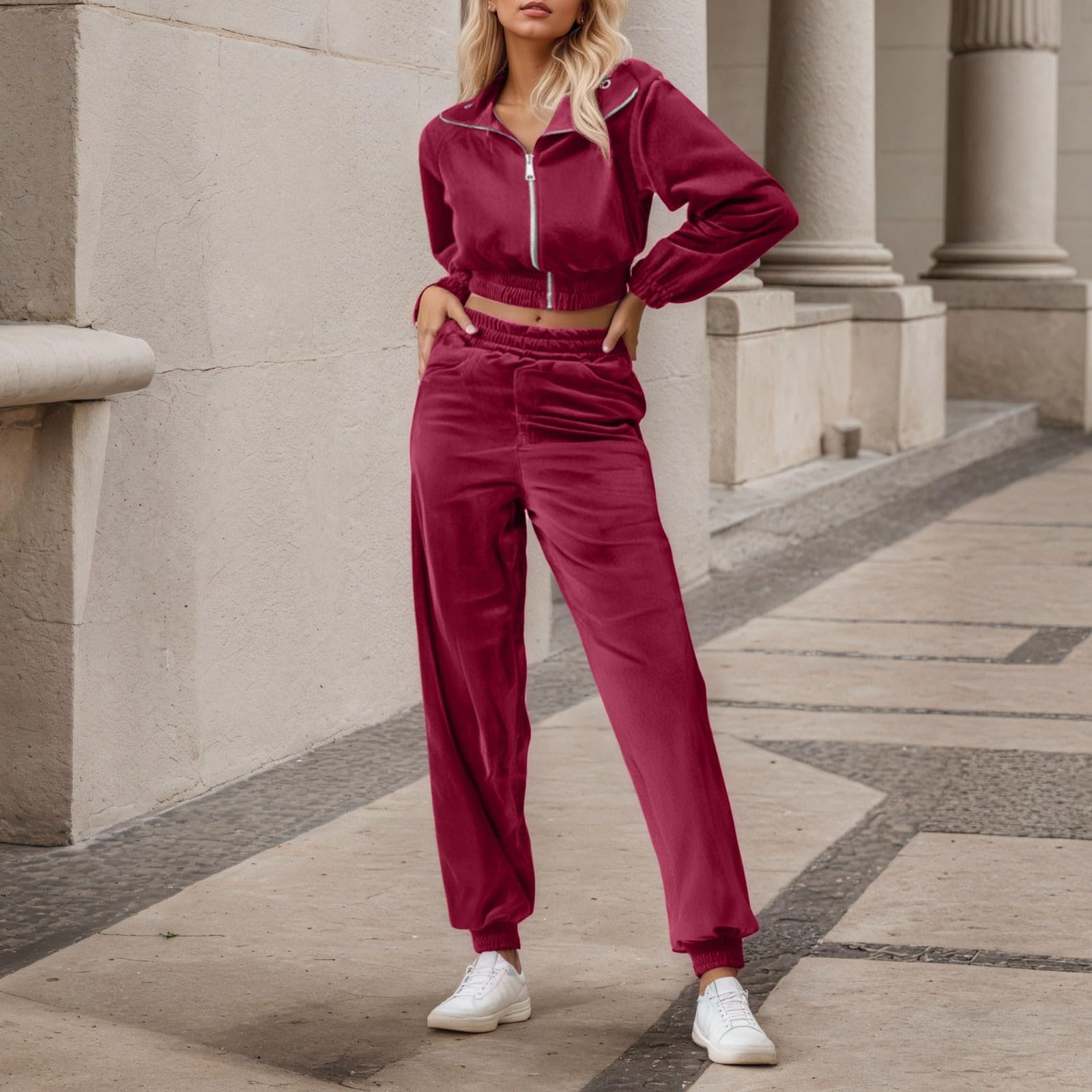 Jogginganzug Damen Thermohose Damen Winter Langarm-Hosen-Outfit Freizeitkleidung für Herbst und Winter Bequemer, stilvoller Zweiteiler Jogginganzug Sexy