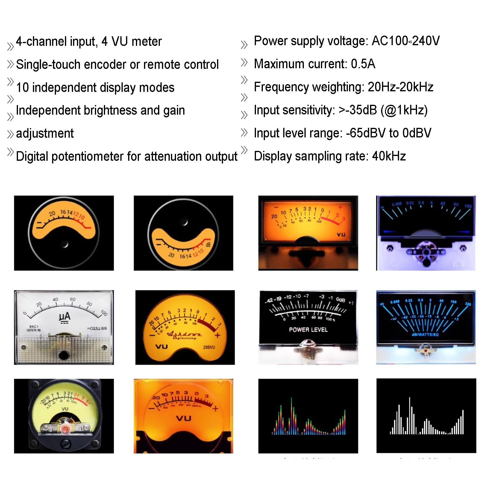 Misuratore VU a 4 Canali, Analizzatore Di Spettro Audio, Con Ingressi E Uscite RCA, 10 Modalità Di Visualizzazione, Luminosità E Guadagno Regolabili, Per Studi Musicali, Home Theater E Palcoscenici