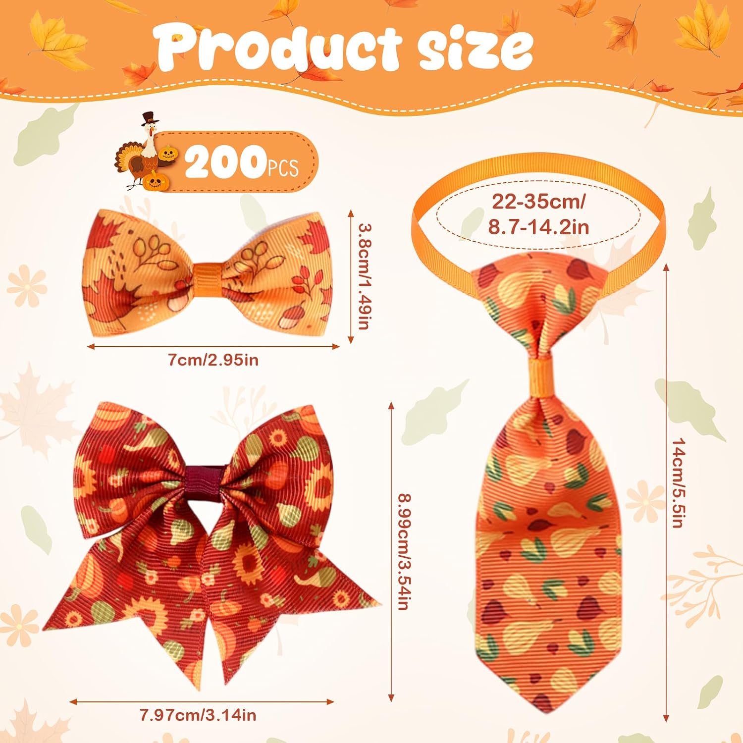 Reginary 200 Pcs Fall Thanksgiving Dog Bow Ties Collars Set Bulk image 2