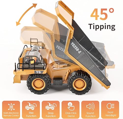 Miniatura 6 de Camión volquete de construcción a control remoto - Camión volquete RC juguete para niños 8-12