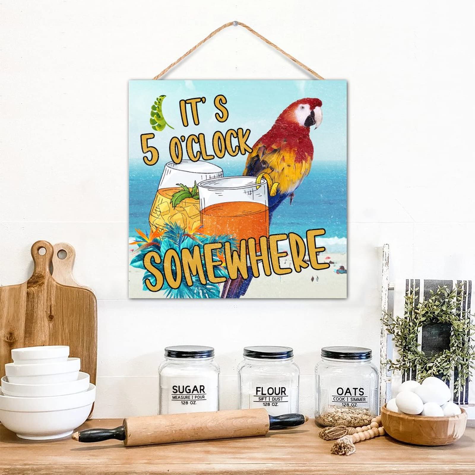 Plaque de motivation bois vieilli It's 5 O'Clock Somewhere design