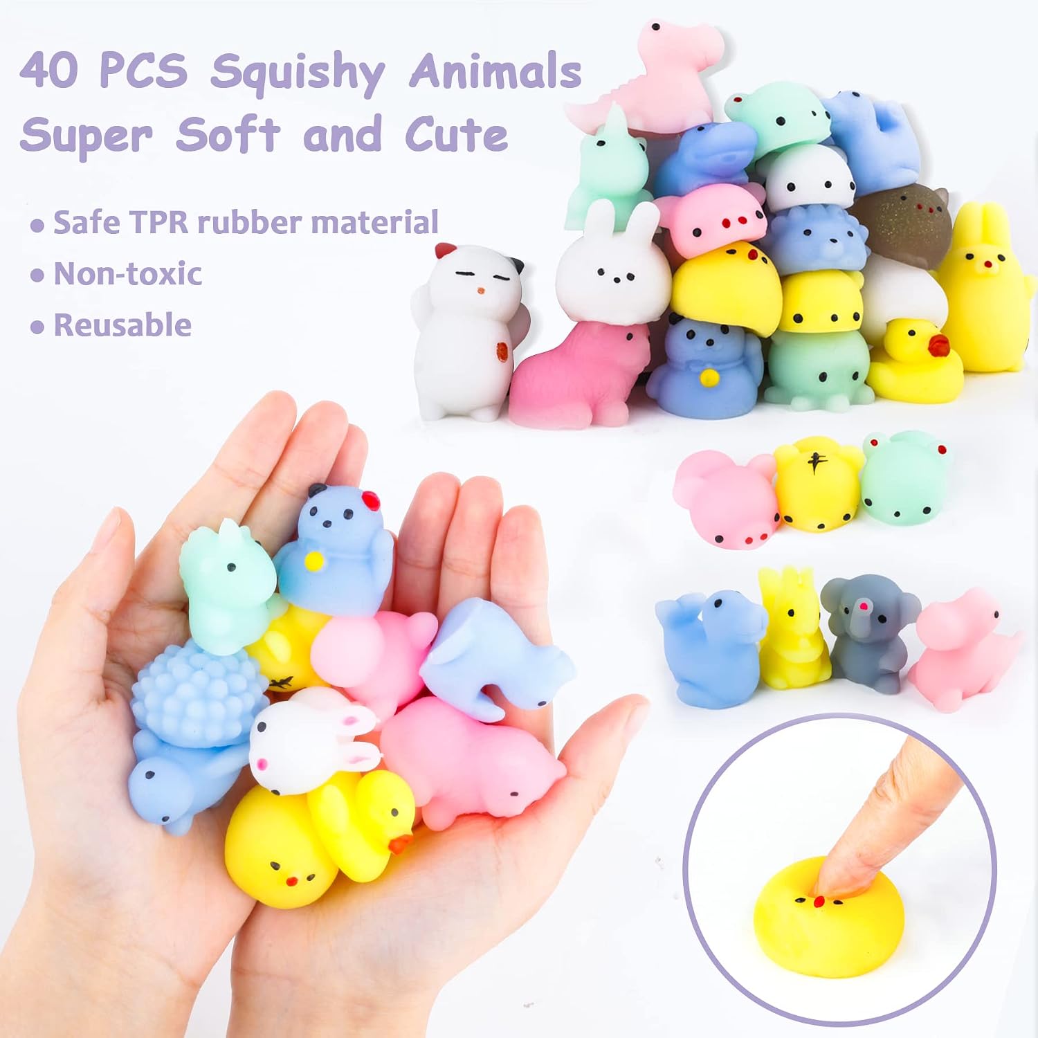twoonto Mini Squishy Pack, Soft Mochi Squishy Toys 40 Pack Moji Fidget Toys - Image 3